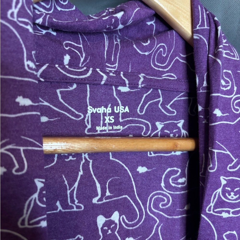 Svaha Cat and Mouse‎ Burnout Cardigan Purple Open Front Pocket Sweater Size XS - Picture 4 of 5
